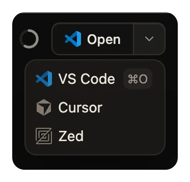 The Open menu on a thread on gpu-box, with the installed editors.